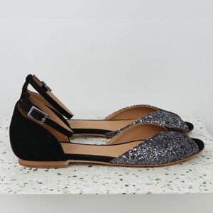 EMMA GO JULIETTE SANDAL in Glitter Smoke & Suede Black SZ 39/8-8.5